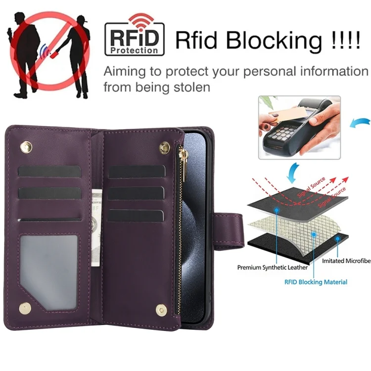 EDA006618422A_4.webp YM016 Rhombic Zipper Card Wallet Leather Phone Case with Lanyard, For iPhone XS Max, For iPhone 8 Plus / 7 Plus - Image 5