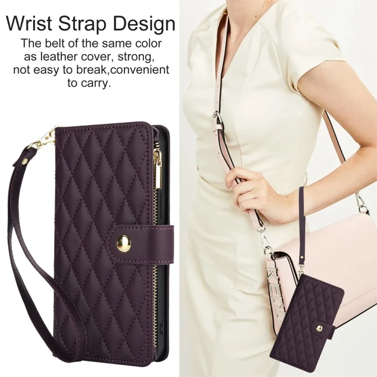EDA006618422A_6.webp YM016 Rhombic Zipper Card Wallet Leather Phone Case with Lanyard, For iPhone XS Max, For iPhone 8 Plus / 7 Plus - Image 7