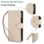 YM016 Rhombic Zipper Card Wallet Leather Phone Case with Lanyard, For Samsung Galaxy S25 Ultra 5G, For Samsung Galaxy S24 FE 5G - Image 5