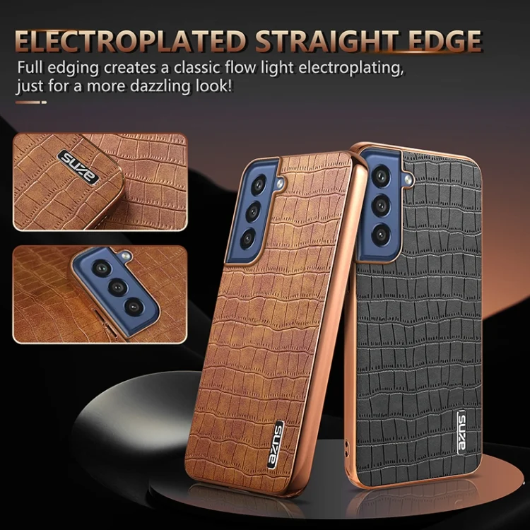 EDA006668701A_2.webp AZNS Electroplated Frame Crocodile Texture Full Coverage Phone Case, For Samsung Galaxy S21 FE 5G - Image 3