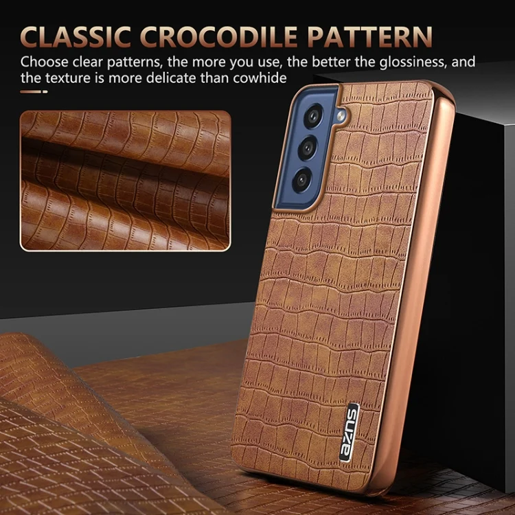EDA006668701A_4.webp AZNS Electroplated Frame Crocodile Texture Full Coverage Phone Case, For Samsung Galaxy S21 FE 5G - Image 5