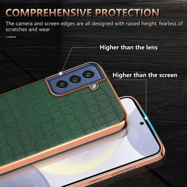 EDA006668701A_5.webp AZNS Electroplated Frame Crocodile Texture Full Coverage Phone Case, For Samsung Galaxy S21 FE 5G - Image 6