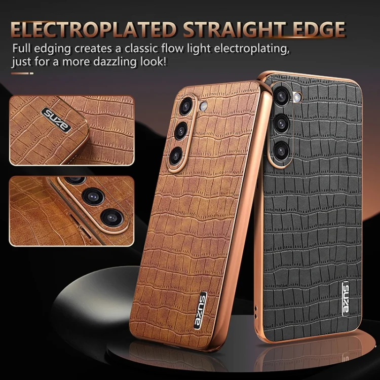 EDA006668705A_2.webp AZNS Electroplated Frame Crocodile Texture Full Coverage Phone Case, For Samsung Galaxy S23+ 5G, For Samsung Galaxy S23 5G, For Samsung Galaxy S22+ 5G, For Samsung Galaxy S22 5G - Image 3