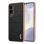 AZNS Electroplated Frame Crocodile Texture Full Coverage Phone Case, For Samsung Galaxy S25 Edge 5G, For Samsung Galaxy S25 5G, For Samsung Galaxy S25+ 5G, For Samsung Galaxy S25 Ultra 5G