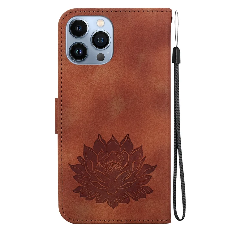 EDA006679611A_2.webp Lotus Embossed Leather Phone Case, For iPhone 13 Pro, For iPhone 13, For iPhone 12 / 12 Pro - Image 3
