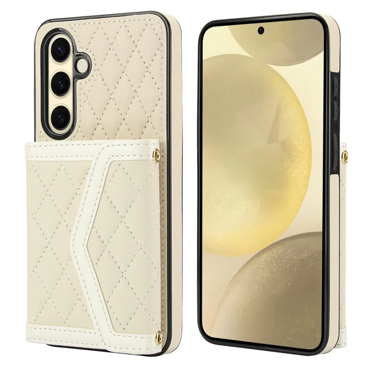 Splicing Rhombic Texture Card Bag Phone Case with Long Lanyard, For Samsung Galaxy S24 FE 5G, For Samsung Galaxy S24 Ultra 5G, For Samsung Galaxy S24+ 5G, For Samsung Galaxy S24 5G