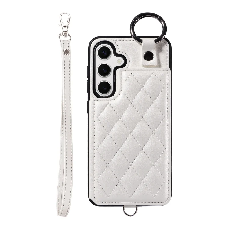 Rhombic Texture Card Bag Phone Case with Short Lanyard, For Samsung Galaxy S24 5G, For Samsung Galaxy S23 FE 5G