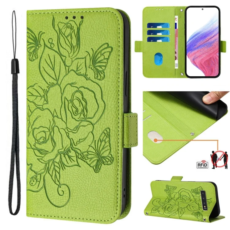 Embossed Rose RFID Anti-theft Leather Phone Case, For Samsung Galaxy S10+, For Samsung Galaxy S10