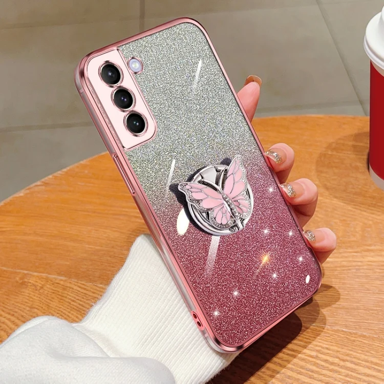Plated Gradient Glitter Butterfly Holder TPU Phone Case, For Samsung Galaxy S21 5G, For Samsung Galaxy S21+ 5G, For Samsung Galaxy S21 Ultra 5G, For Samsung Galaxy S20 Ultra