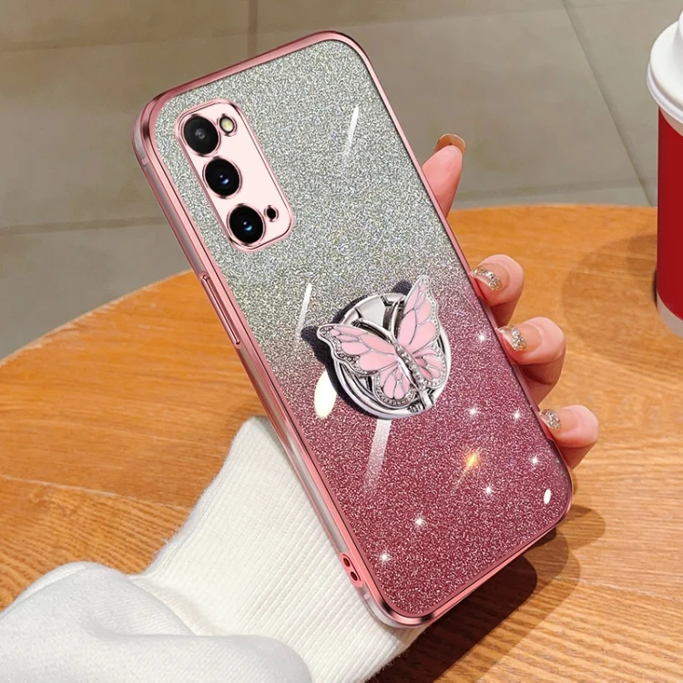 Plated Gradient Glitter Butterfly Holder TPU Phone Case, For Samsung Galaxy S20, For Samsung Galaxy S20+, For Samsung Galaxy S10+, For Samsung Galaxy S10