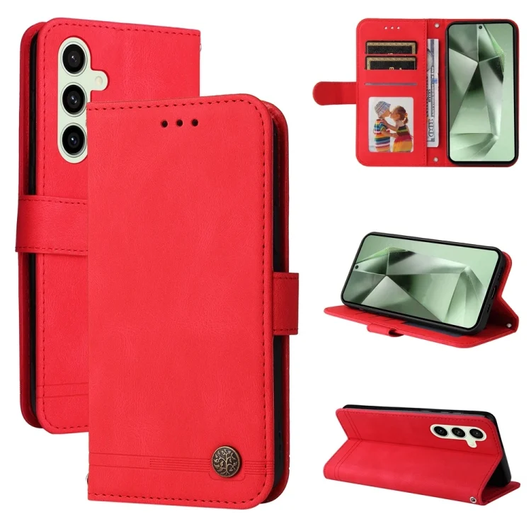 Skin Feel Life Tree Metal Button Leather Phone Case, For Samsung Galaxy S24 FE 5G