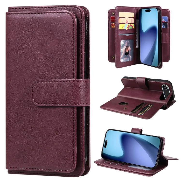 EDA006838909A.webp Multi-Function Wallet 10 Card Slots Leather Phone Case, For iPhone 17 Air, iPhone 16e, For iPhone 16 Pro Max - Image 1