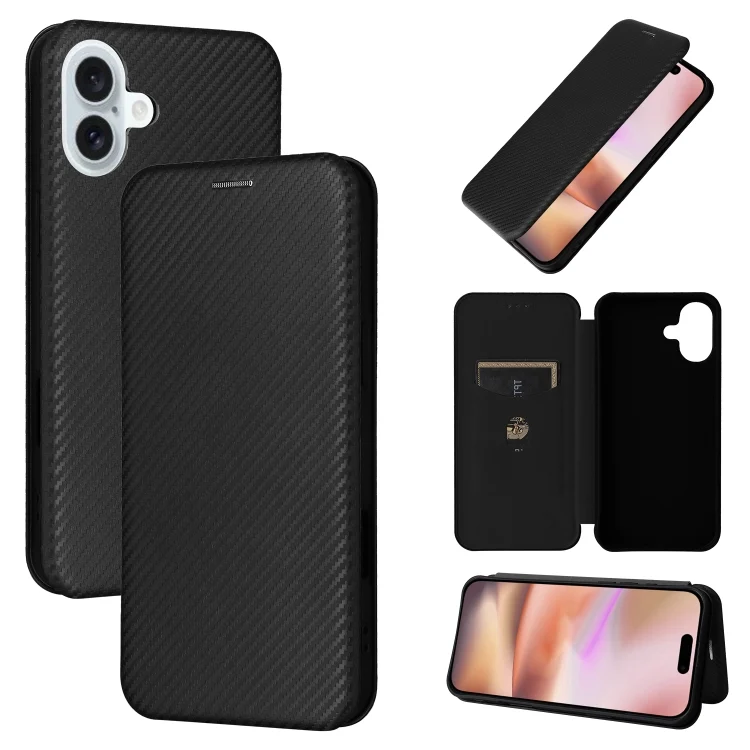 EDA006843802A.webp Carbon Fiber Texture Flip Leather Phone Case, For iPhone 16 - Image 1