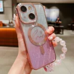 Dual-Love Leaves Gradient Glitter Bracelets Magsafe TPU Phone Case, For iPhone 14, For iPhone 14 Pro, For iPhone 14 Pro Max