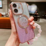 Dual-Love Leaves Gradient Glitter Bracelets Magsafe TPU Phone Case, For iPhone 12, For iPhone 12 Pro Max, For iPhone 12 Pro