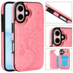 Double Buckle Butterfly Embossing PU Phone Case, For iPhone 16 Plus, For iPhone 16