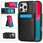 Solid Color Card Slots Bracket PU Phone Case, For iPhone 16 Pro Max, For iPhone 16 Pro, For iPhone 16 Plus