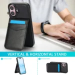 Solid Color Card Slots Bracket PU Phone Case, For iPhone 16 - Image 2
