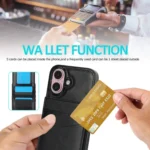 Solid Color Card Slots Bracket PU Phone Case, For iPhone 16 - Image 5