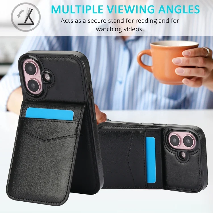 EDA006852004A_5.webp Solid Color Card Slots Bracket PU Phone Case, For iPhone 16 - Image 6