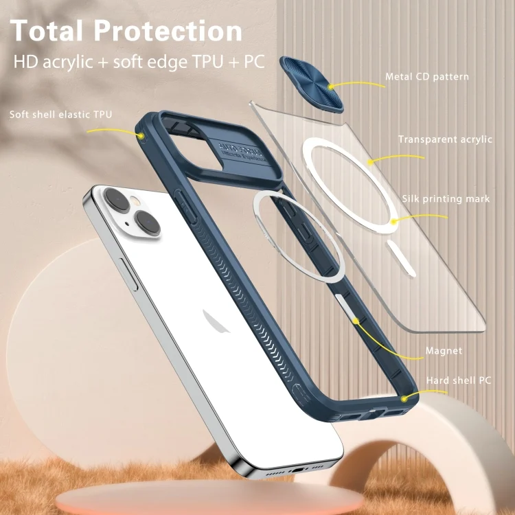 EDA006852806A_5.webp Clear Acrylic + PC + TPU MagSafe Lens Sliding Cover Full Coverage Phone Case, For iPhone 14 / 13, For  iPhone 14 Pro Max - Image 6