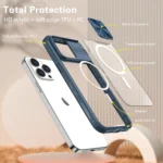 Clear Acrylic + PC + TPU MagSafe Lens Sliding Cover Full Coverage Phone Case, For  iPhone 15 Pro Max, For iPhone 14 Plus - Image 6
