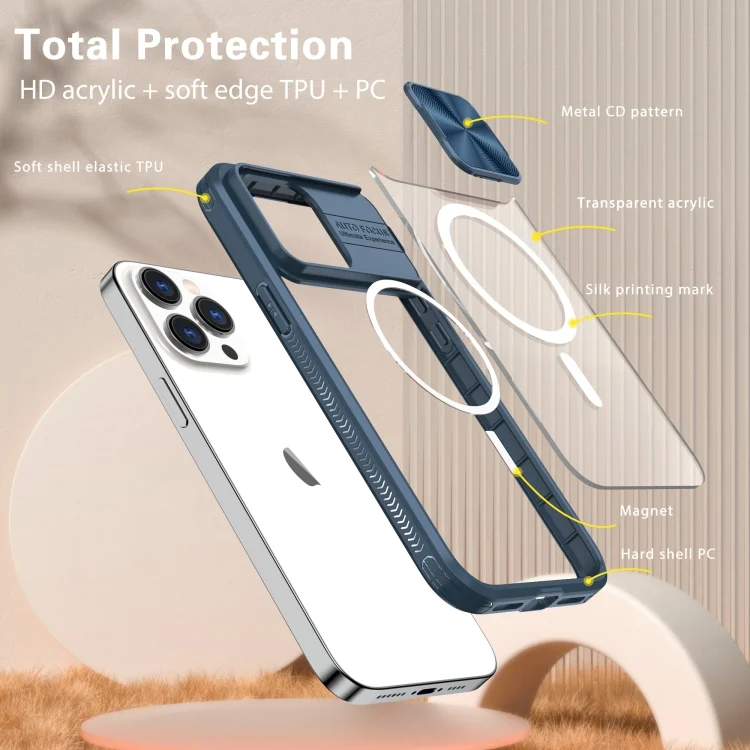 EDA006852808A_5.webp Clear Acrylic + PC + TPU MagSafe Lens Sliding Cover Full Coverage Phone Case, For  iPhone 15 Pro Max, For iPhone 14 Plus - Image 6