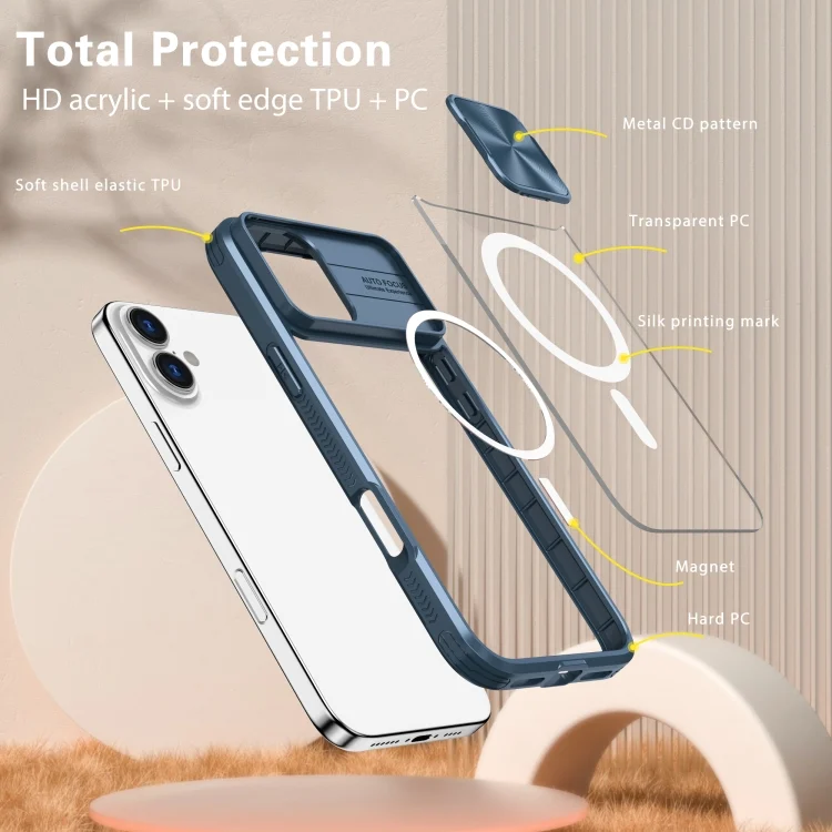 EDA006852812A_5.webp Clear Acrylic + PC + TPU MagSafe Lens Sliding Cover Full Coverage Phone Case, For iPhone 16 Plus, For iPhone 16 - Image 6