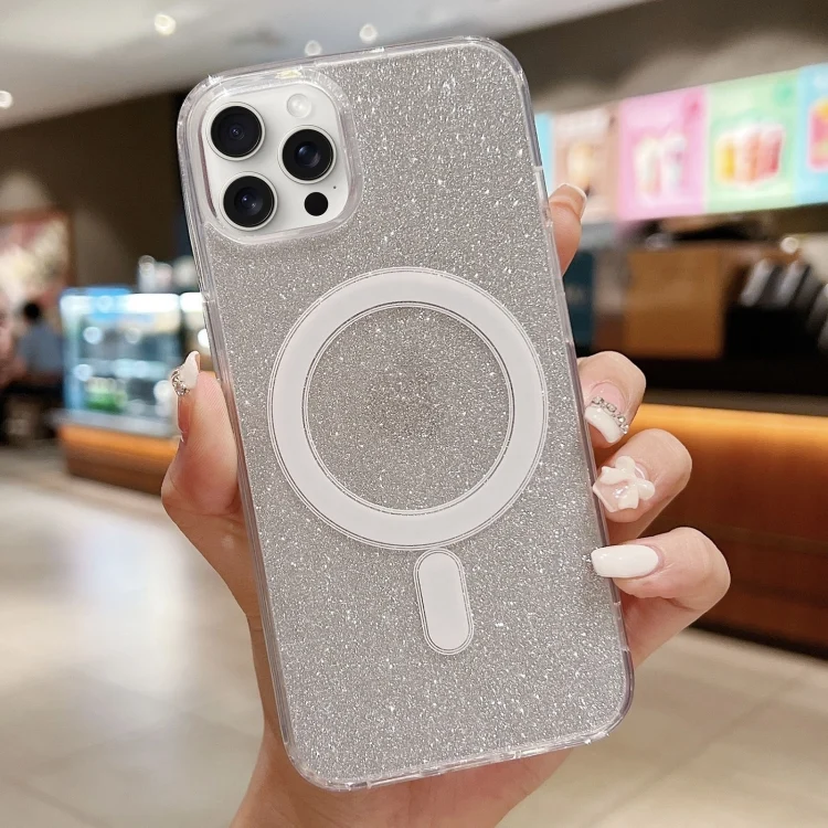 Acrylic Transparent Glitter MagSafe Phone Case, For iPhone 16 Pro, For iPhone 16 Plus