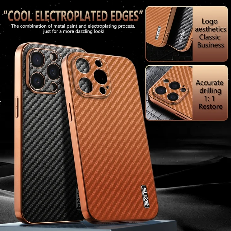 EDA006996205A_2.webp AZNS Electroplated Edge Carbon Fiber Texture Phone Case, For iPhone 15 Pro Max, For iPhone 15 Pro, For iPhone 15 Plus, For iPhone 15, For iPhone 14 Plus - Image 3