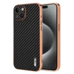 AZNS Electroplated Edge Carbon Fiber Texture Phone Case, For iPhone 14, For iPhone 14 Pro, For iPhone 14 Pro Max, For iPhone 13 Pro Max, For iPhone 13 Pro