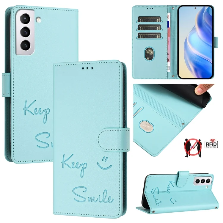 Smile Embossing RFID Leather Phone Case, For Samsung Galaxy S21+ 5G, For Samsung Galaxy S21 Ultra 5G