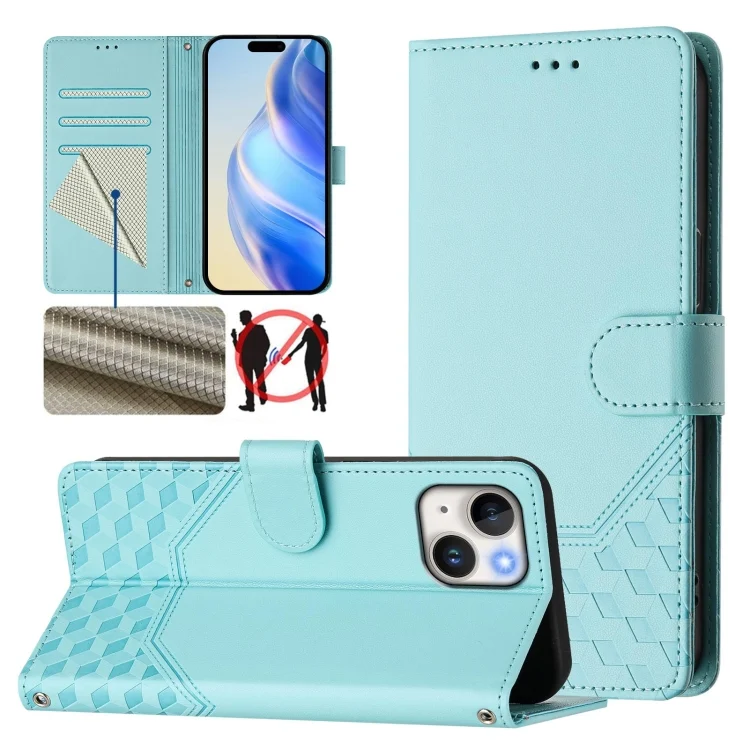 Honeycomb Embossing RFID Leather Phone Case, For iPhone 14 Plus, For iPhone 14 / 13, For iPhone 14 Pro