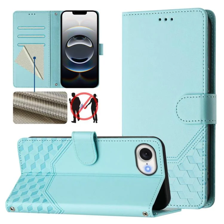 Honeycomb Embossing RFID Leather Phone Case, For iPhone 16e, For iPhone 16 Pro Max, For iPhone 16 Pro