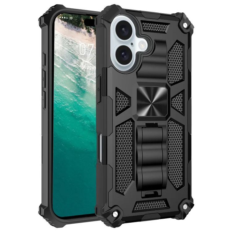 Armor Shockproof TPU Hybrid PC Magnetic Phone Case with Holder, For iPhone 16 Plus, For iPhone 16