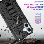Armor Shockproof TPU Hybrid PC Magnetic Phone Case with Holder, For iPhone 16 Plus, For iPhone 16 - Image 3