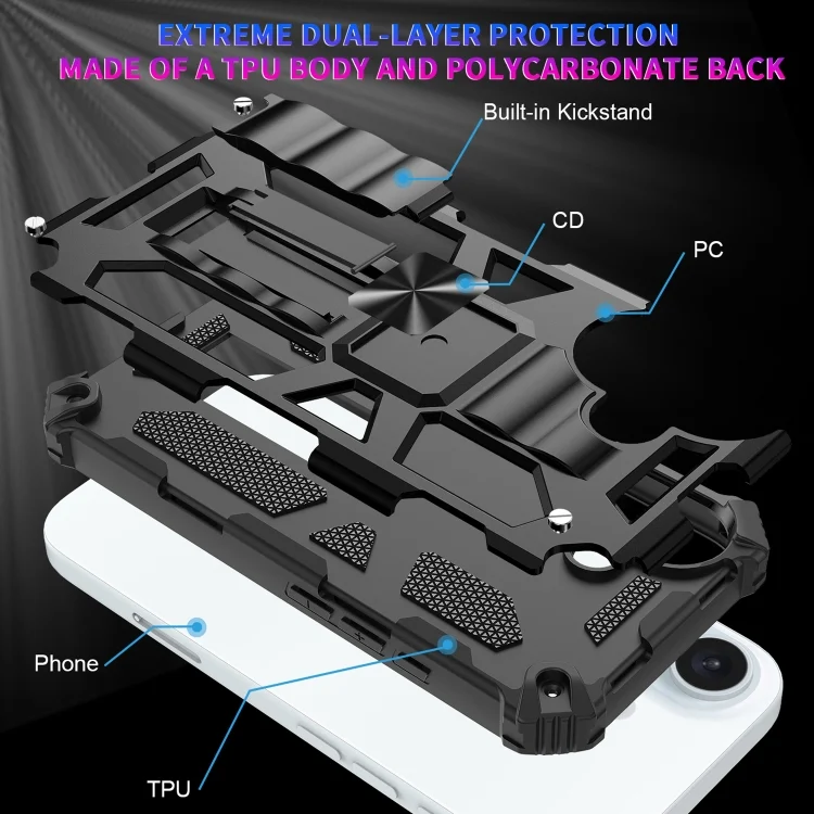 EDA007189703A_4.webp Armor Shockproof TPU Hybrid PC Magnetic Phone Case with Holder, For iPhone 16 Plus, For iPhone 16 - Image 5