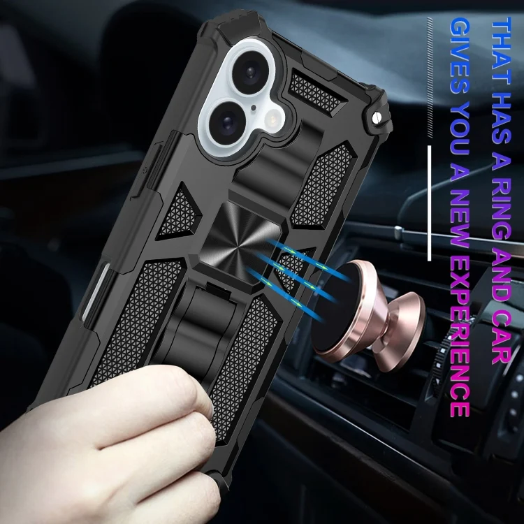 EDA007189703A_5.webp Armor Shockproof TPU Hybrid PC Magnetic Phone Case with Holder, For iPhone 16 Plus, For iPhone 16 - Image 6
