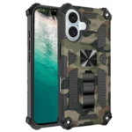 Camouflage Armor Kickstand TPU Hybrid PC Magnetic Phone Case, For iPhone 16