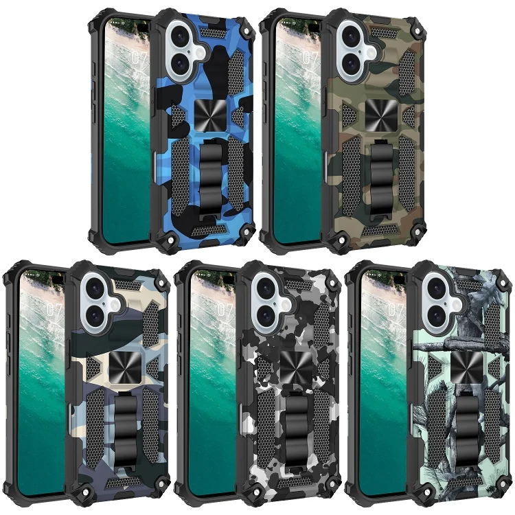 EDA007189804A_1.webp Camouflage Armor Kickstand TPU Hybrid PC Magnetic Phone Case, For iPhone 16 - Image 2