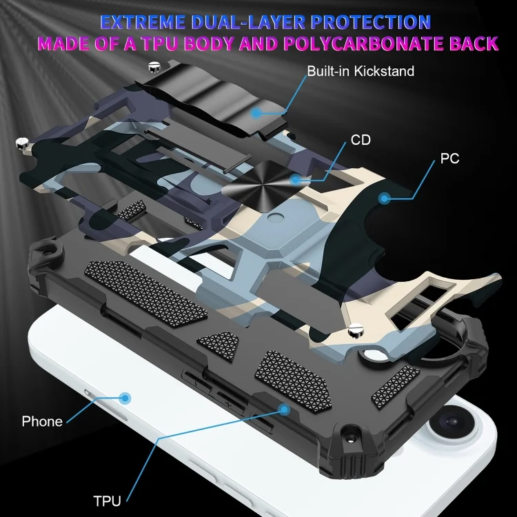 EDA007189804A_4.webp Camouflage Armor Kickstand TPU Hybrid PC Magnetic Phone Case, For iPhone 16 - Image 5
