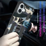 Camouflage Armor Kickstand TPU Hybrid PC Magnetic Phone Case, For iPhone 16 - Image 6