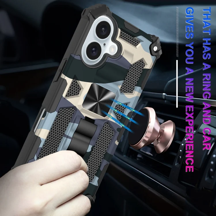 EDA007189804A_5.webp Camouflage Armor Kickstand TPU Hybrid PC Magnetic Phone Case, For iPhone 16 - Image 6