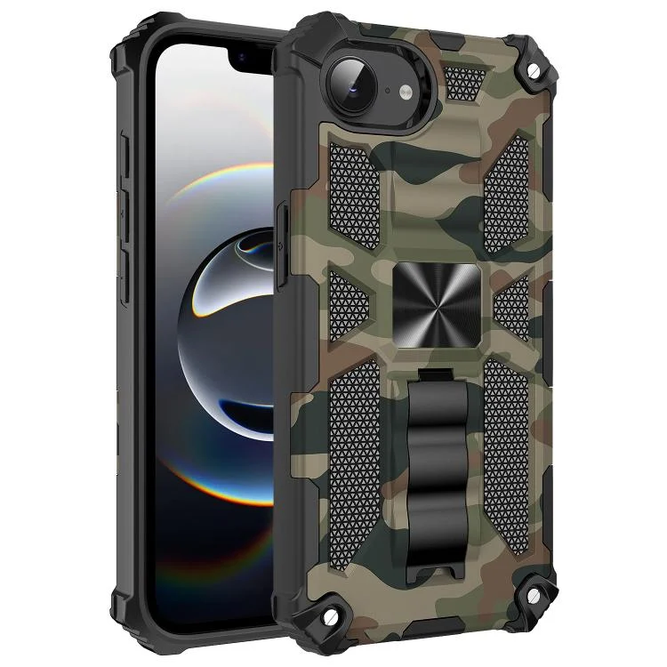Camouflage Armor Kickstand TPU Hybrid PC Magnetic Phone Case, For iPhone 16e, For iPhone 16 Pro Max, For iPhone 16 Pro, For iPhone 16 Plus