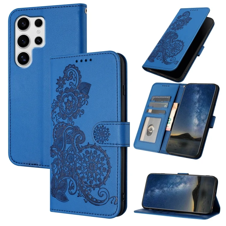 Datura Flower Embossed Flip Leather Phone Case, For Samsung Galaxy S25 Ultra 5G
