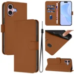 Skin Feel Solid Color Leather Phone Case with Lanyard, For iPhone 16