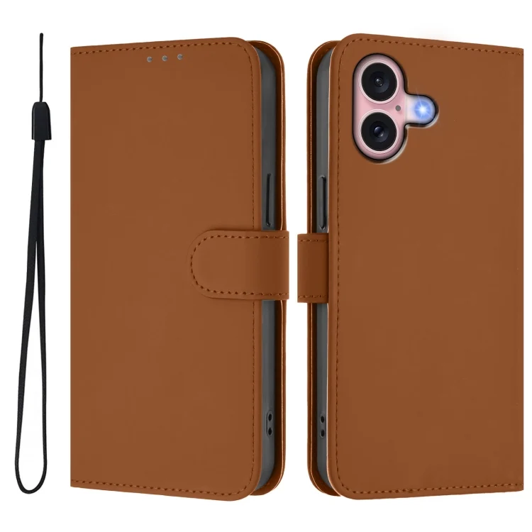 EDA007222704A_1.webp Skin Feel Solid Color Leather Phone Case with Lanyard, For iPhone 16 - Image 2