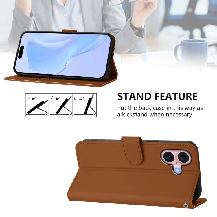 EDA007222704A_2.webp Skin Feel Solid Color Leather Phone Case with Lanyard, For iPhone 16 - Image 3