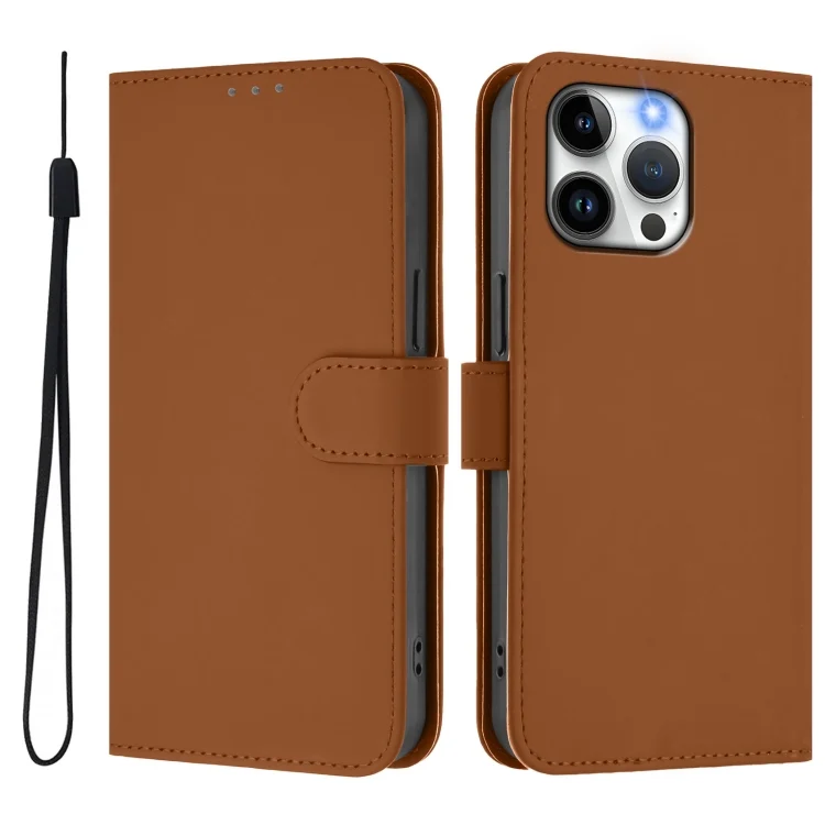 EDA007222706A_1.webp Skin Feel Solid Color Leather Phone Case with Lanyard, For iPhone 15 Pro Max - Image 2