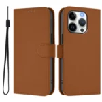 Skin Feel Solid Color Leather Phone Case with Lanyard, For iPhone 15 Pro - Image 2